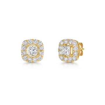 18ct Yellow Gold 1.50ct Princess Cut Lab Grown Diamond Halo Earrings