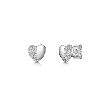 9ct White Gold Round Brilliant 0.12ct Lab Grown Diamond Half Heart Earrings