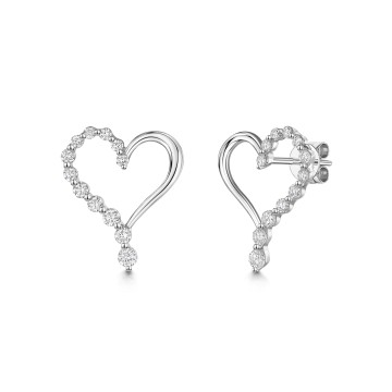 9ct White Gold Round Brilliant 0.50ct Lab Grown Diamond Off Set Heart Earrings