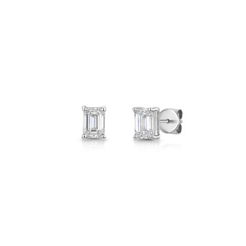 18ct White Gold Emerald Cut 1.00ct Lab Grown Diamond Stud Earrings