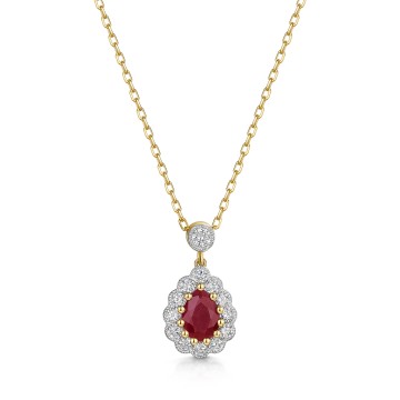 9ct Yellow Gold 0.80ct Ruby with Lab Grown Diamond Halo Drop Pendant