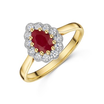 9ct Yellow Gold 0.80ct Pear Cut Ruby with Lab Grown Diamond Halo Solitaire Ring