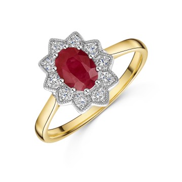 9ct Yellow Gold Oval Cut 0.26ct Ruby and Lab Grown Diamond Solitaire Ring