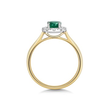 9ct Yellow Gold 0.76ct Oval Emerald with Lab Grown Diamond Halo Solitaire Ring