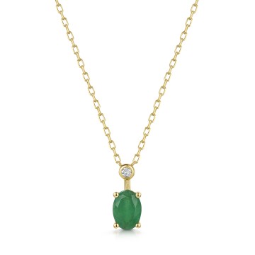 9ct Yellow Gold 0.70ct Oval Cut Emerald with Lab Grown Diamond Pendant