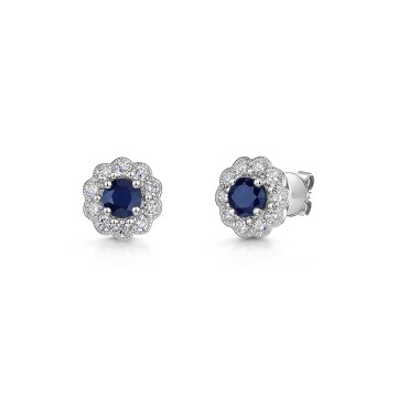9ct White Gold 0.60ct Sapphire and Lab Grown Diamond Halo Earrings