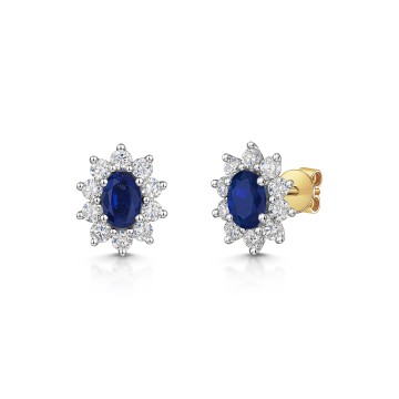 9ct Yellow Gold 0.79ct Oval Cut Sapphire with Lab Grown Diamond Halo Earrings