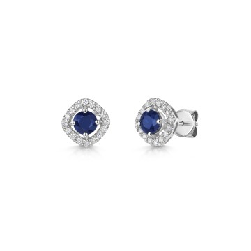 9ct White Gold 0.77ct Round Brilliant Cut Sapphire with Lab Diamond Square Halo Earrings