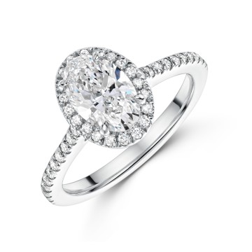 Platinum Lab Grown 1.00ct Oval Diamond Halo Shoulders Ring