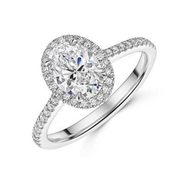 Platinum Lab Grown 1.50ct Oval Diamond Halo Shoulders Ring