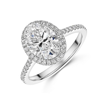 Platinum Lab Grown 2.00ct Oval Diamond Halo Shoulders Ring