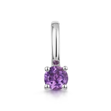 9ct White Gold Round Brilliant Amethyst Solitaire Pendant Charm