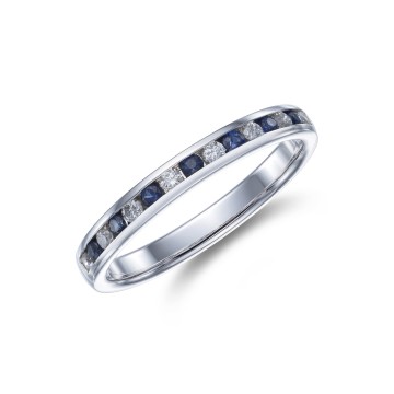9ct White Gold 0.14ct Diamond and 0.14ct Sapphire Ring