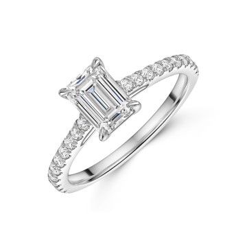 Platinum Lab Grown 1.00ct Emerald Diamond Shoulders Ring