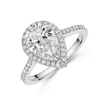 Platinum Lab Grown 2.00ct Pear Diamond Halo Shoulders Ring