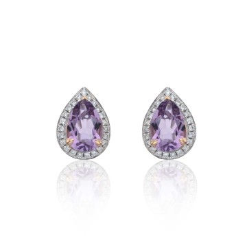 18ct White Gold Amethyst 1.24ct and Diamond 0.13ct Halo Earrings