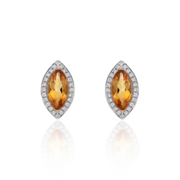 18ct White Gold Diamond 0.14ct and Citrine 0.97ct Halo Earrings