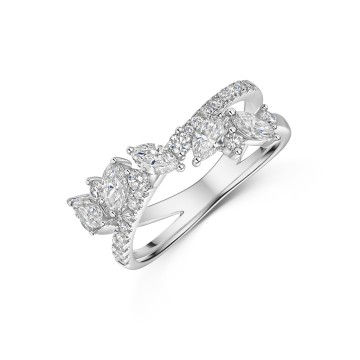 18ct White Gold Marquise & Round Brilliant 1.00ct Diamond Cross Over Fancy Band