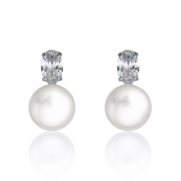 9ct White Gold Pearl & Oval Cubic Zirconia Earrings