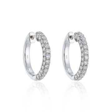 18ct White Gold 1.37ct Round Brilliant Pavé Diamond Hoop Earrings