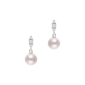 Mikimoto Morning Dew 18ct White Gold 7.5mm Pearl & Diamond Earrings PEL 10327D W