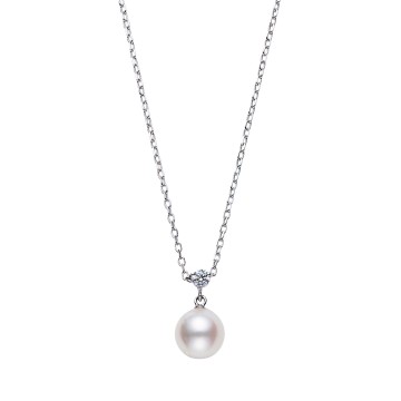 Mikimoto Classic 18ct White Gold Pearl and 0.08ct Diamond Pendant Necklace PPL10149DW