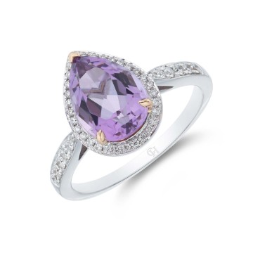 18ct White Gold Amethyst 2.98ct and Diamond 0.21ct Halo Ring