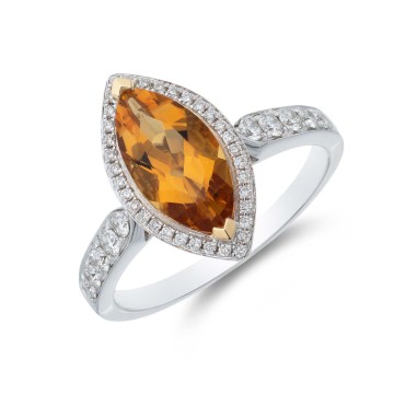 18ct White Gold 0.34ct Diamond and Citrine 1.48ct Halo Ring