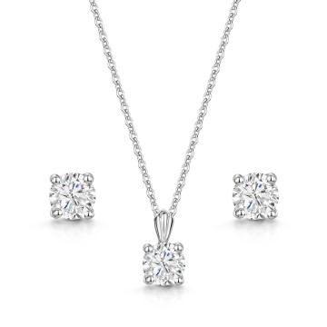 9ct White Gold Round Brilliant Cubic Zirconia Pendant and Earrings Set