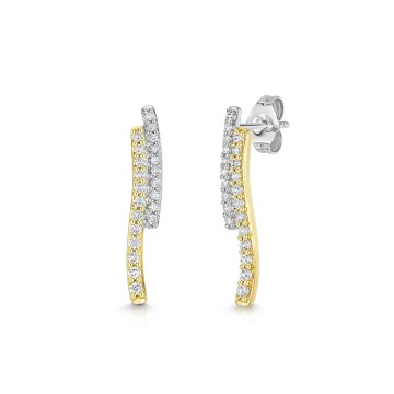 9ct 2 Colour Round Brilliant 0.33ct Diamond Double Row Wave Drop Earrings - Chisholm Hunter Exclusive