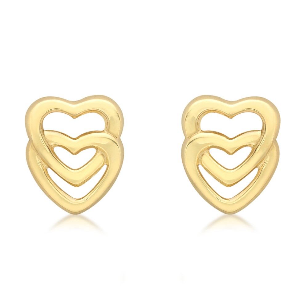 9ct Yellow Gold Double Entwined Heart Stud Earrings