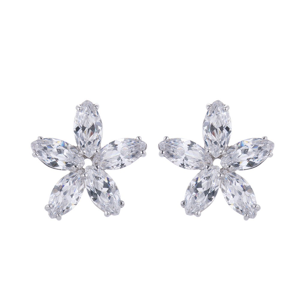 Silver Cubic Zirconia Flower Earrings