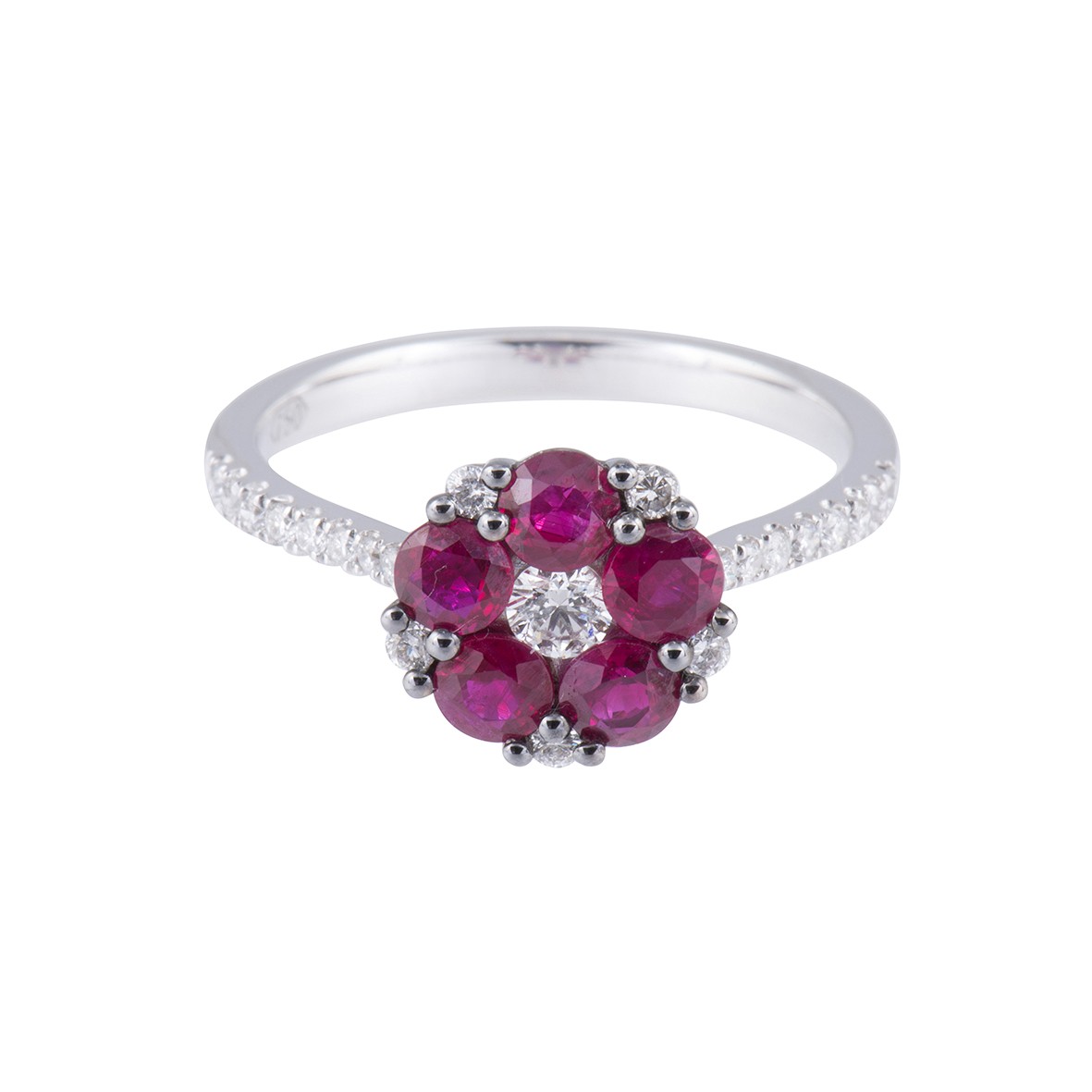 18ct White Gold Ruby and Diamond Cluster Ring
