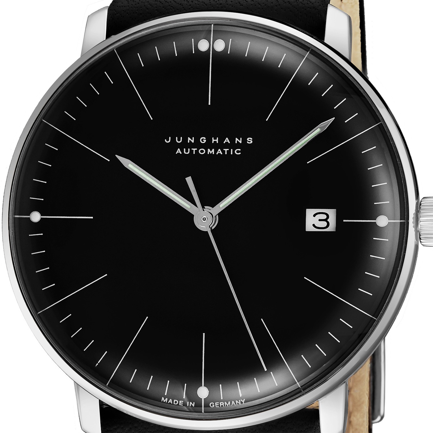 Junghans Max Bill Automatic Black Dial Black Leather Strap Watch