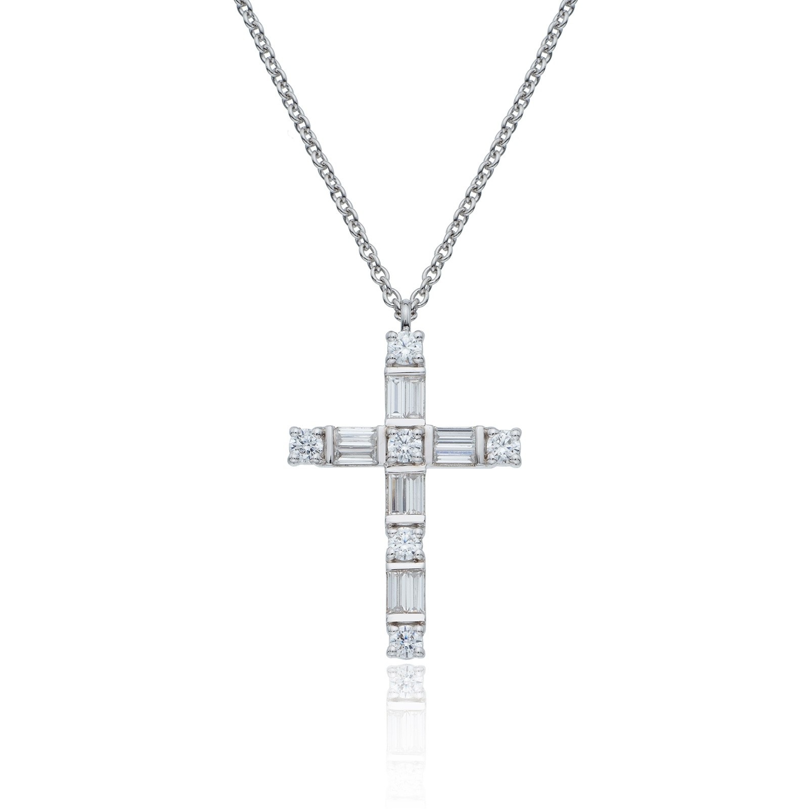 Diamond cross necklace with baguettes clearance