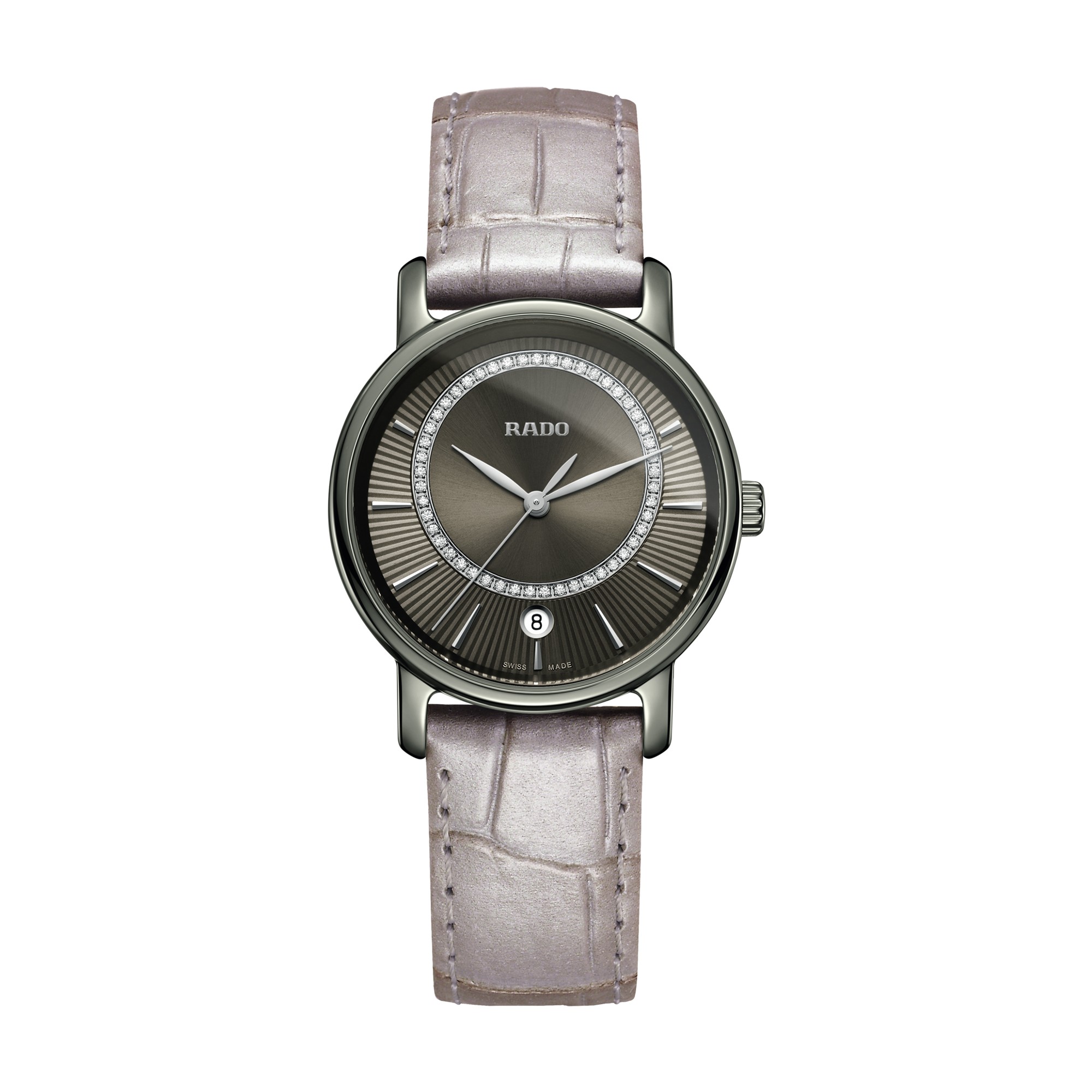Rado DiaMaster Grey Diamond Dial Grey Leather Strap Ladies Watch