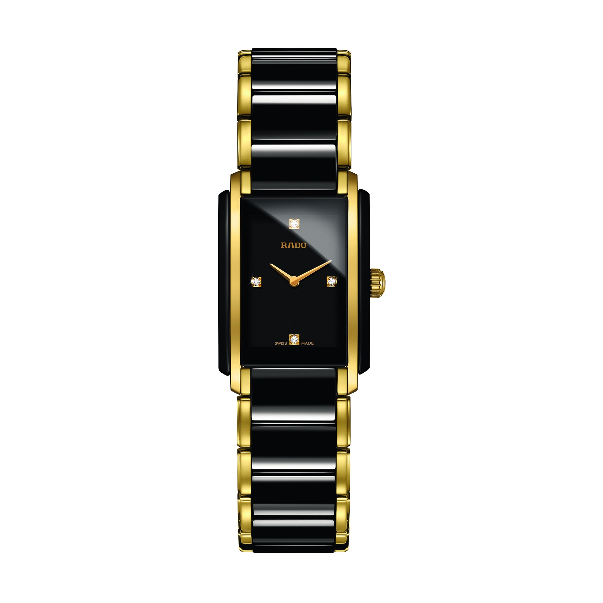 Rado Integral Diamonds Rectangular Black Ceramic and Yellow Gold