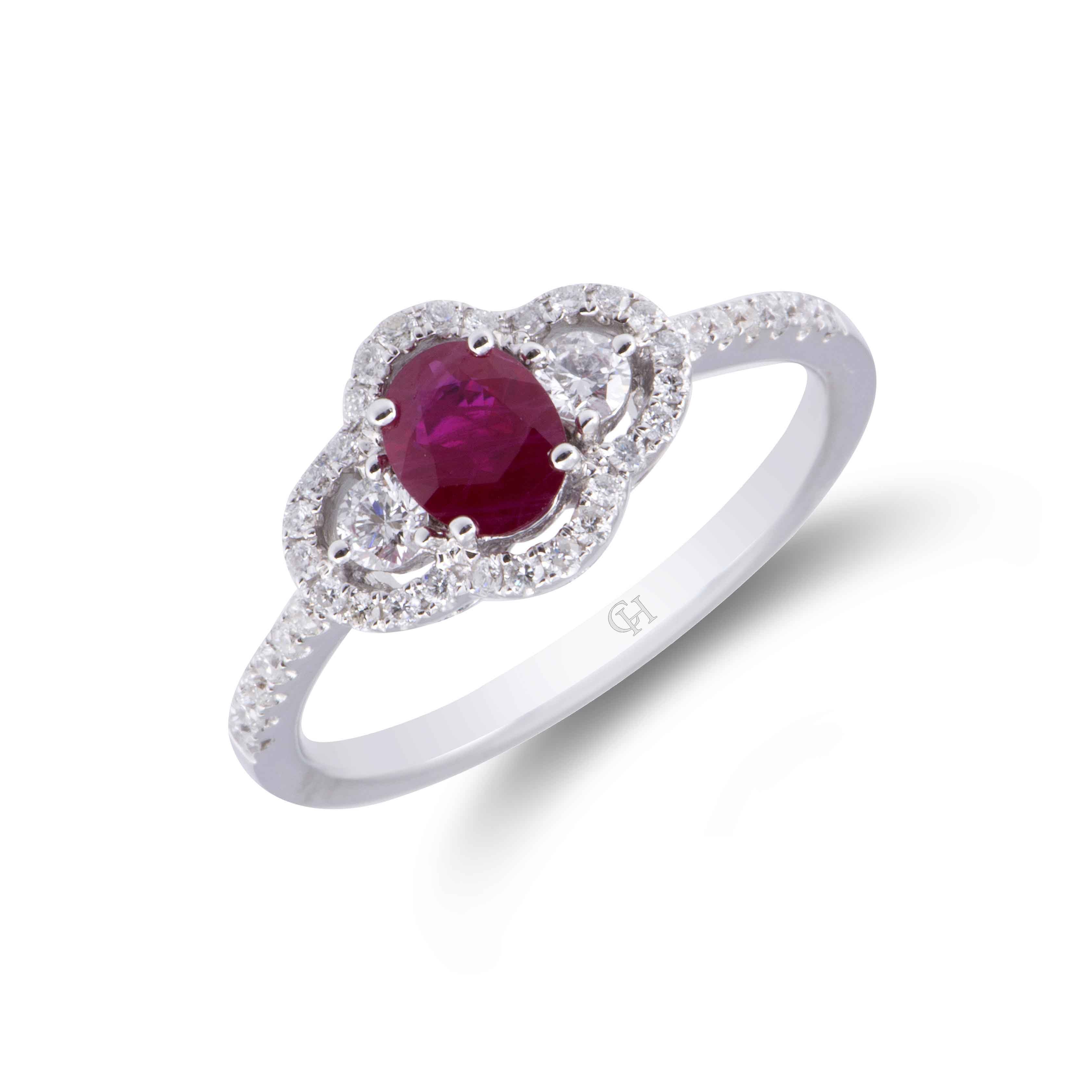 18ct White Gold 0.95ct Ruby and 0.36ct Diamond Ring