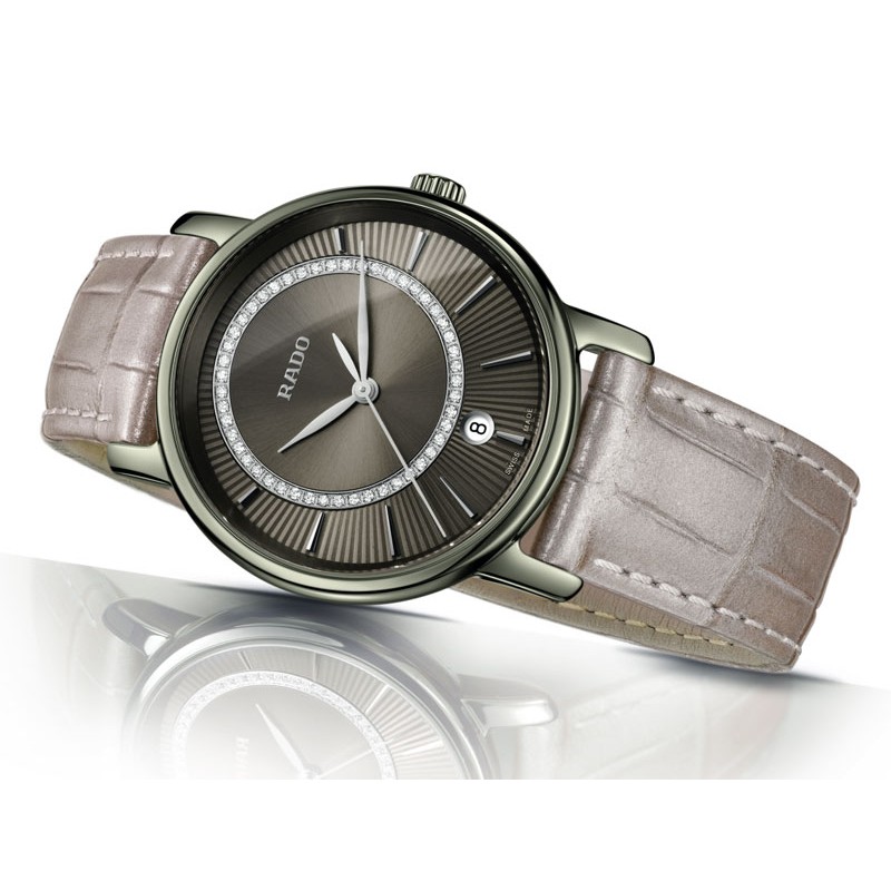 Rado DiaMaster Grey Diamond Dial Grey Leather Strap Ladies Watch