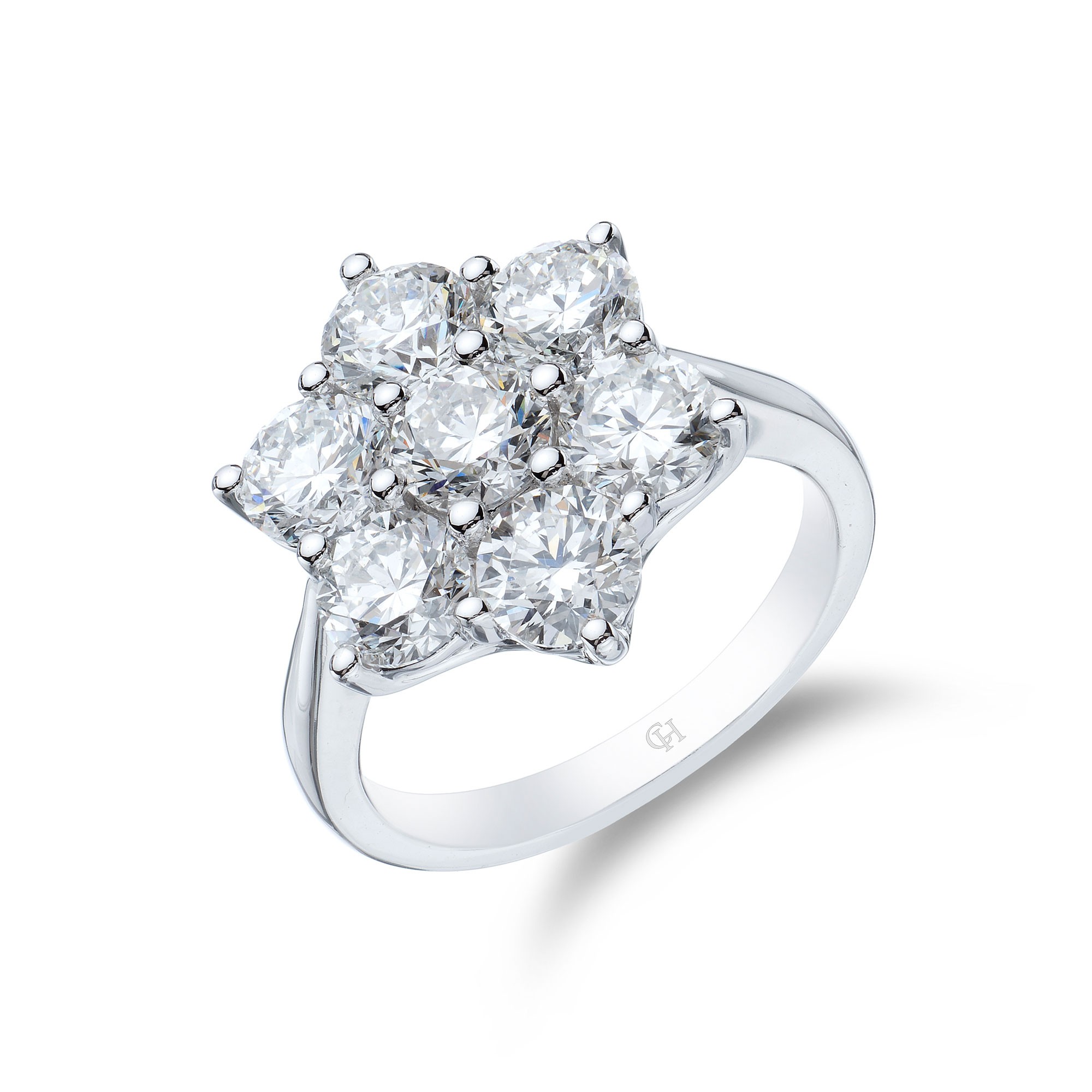 18ct White Gold Brilliant Cut 3.45ct Diamond Flower Cluster Ring