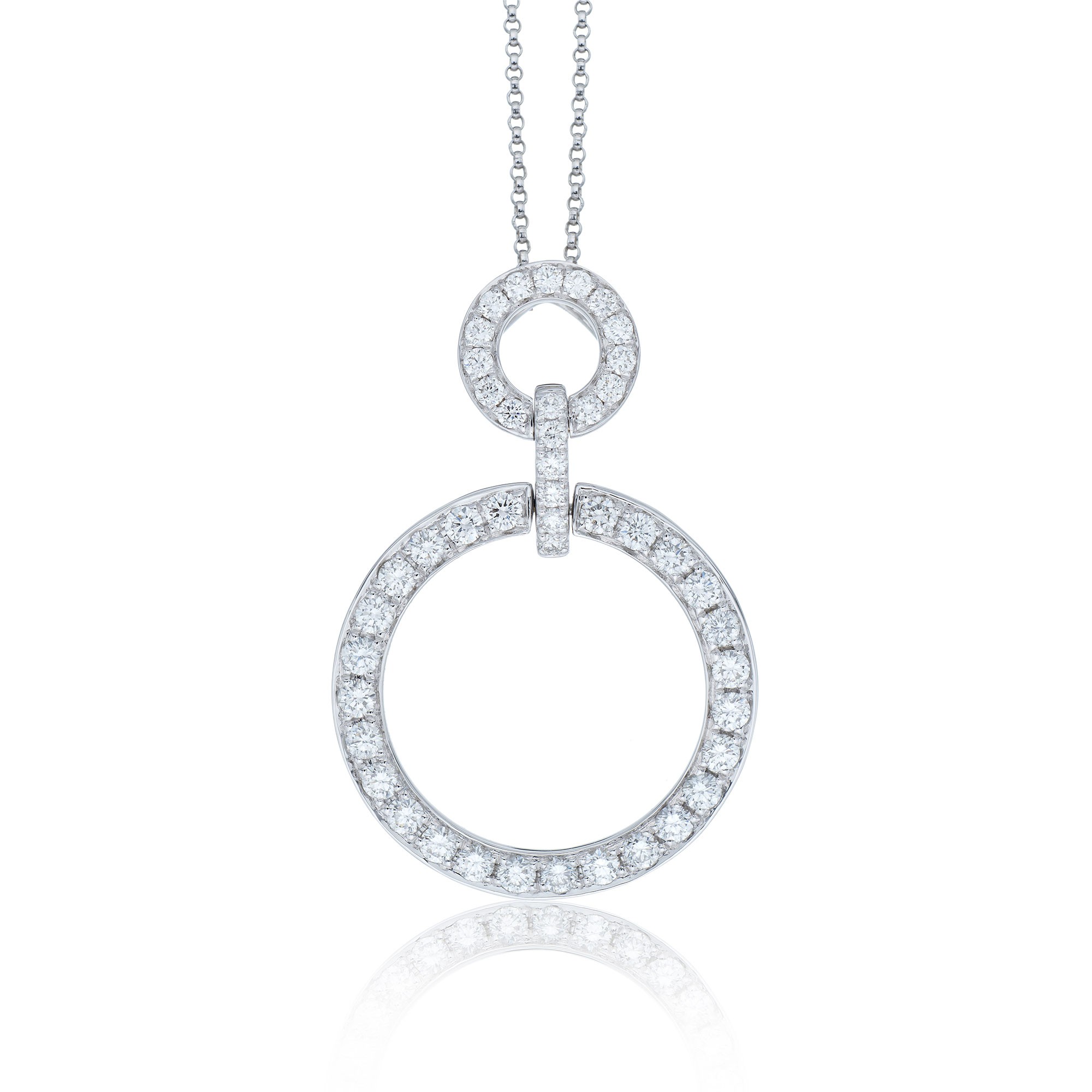 18ct White Gold Brilliant Cut 0.78ct Diamond Double Circle Pendant