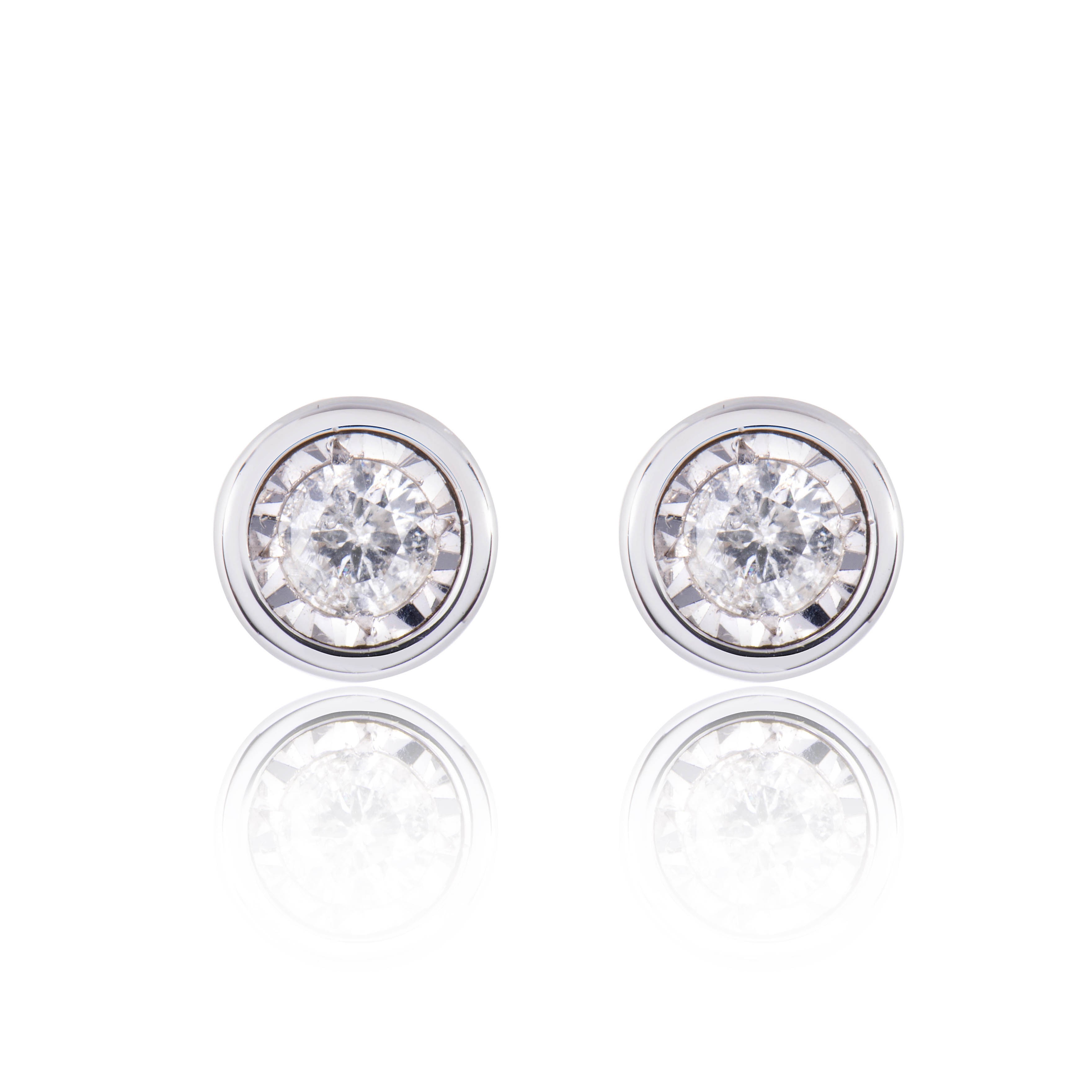 Ladies Diamond Earring 1 2 Ct Round Baguette Diamond 10k White