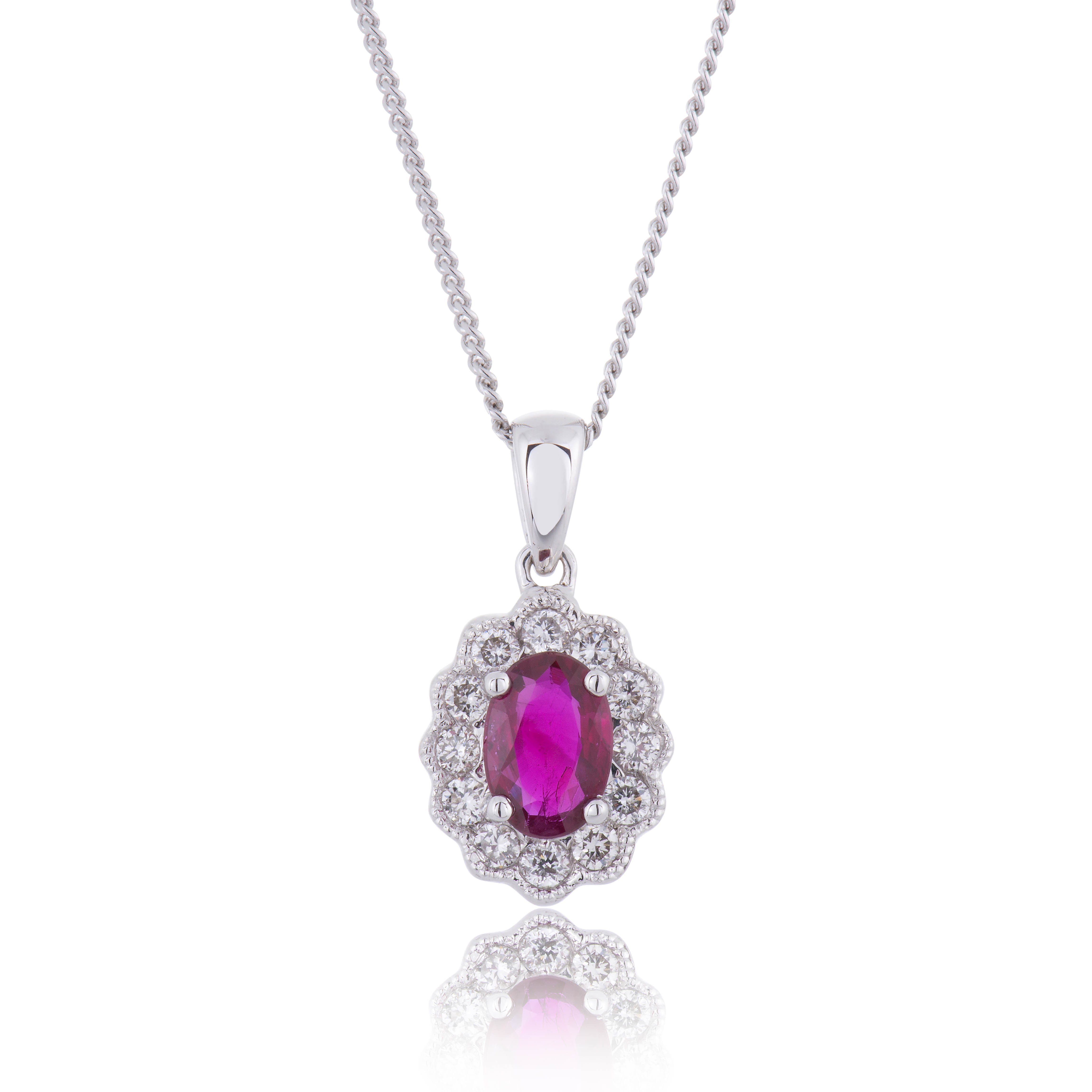 18ct White Gold 0.60ct Ruby and 0.20ct Diamond Pendant