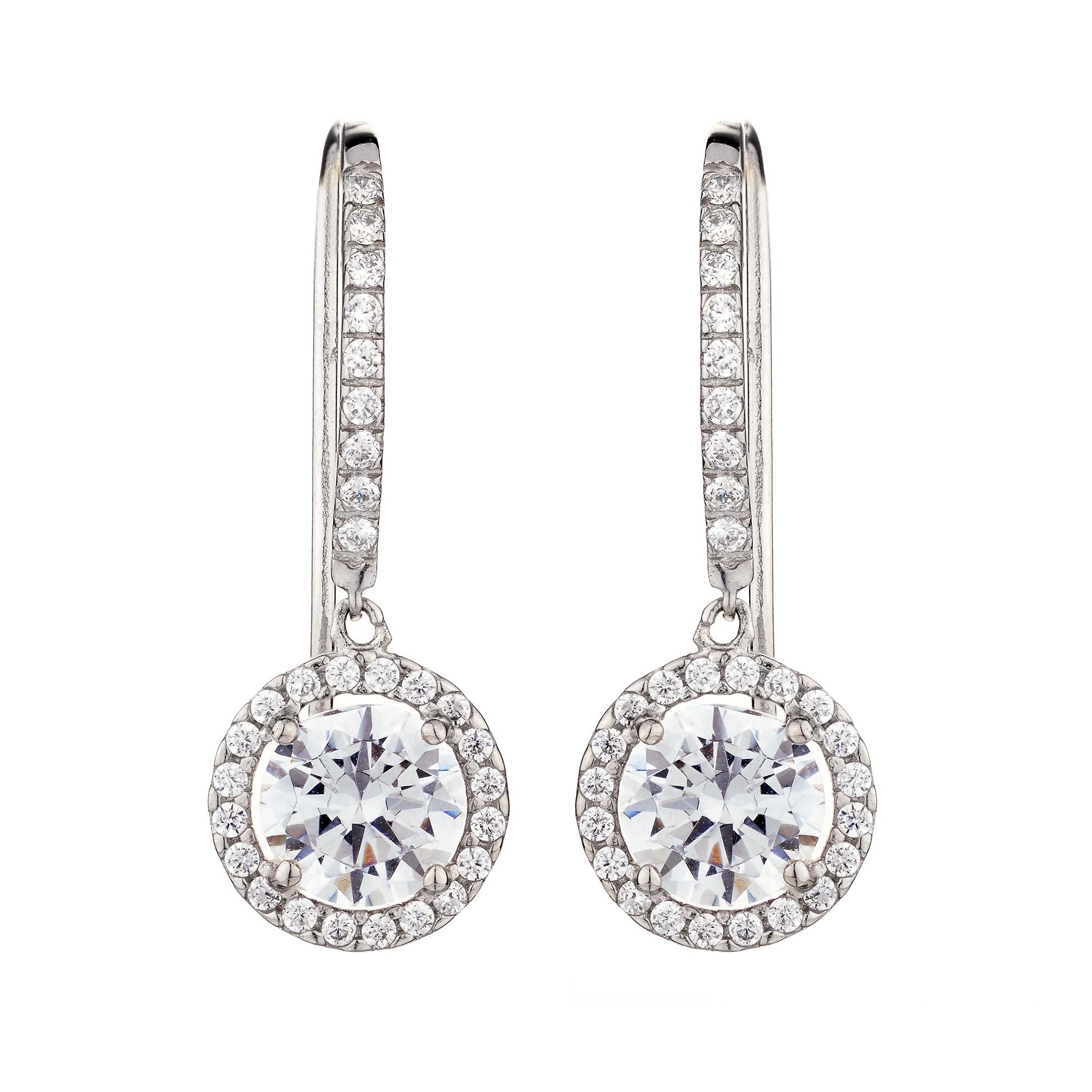 9ct White Gold Cubic Zirconia Halo Drop Earrings