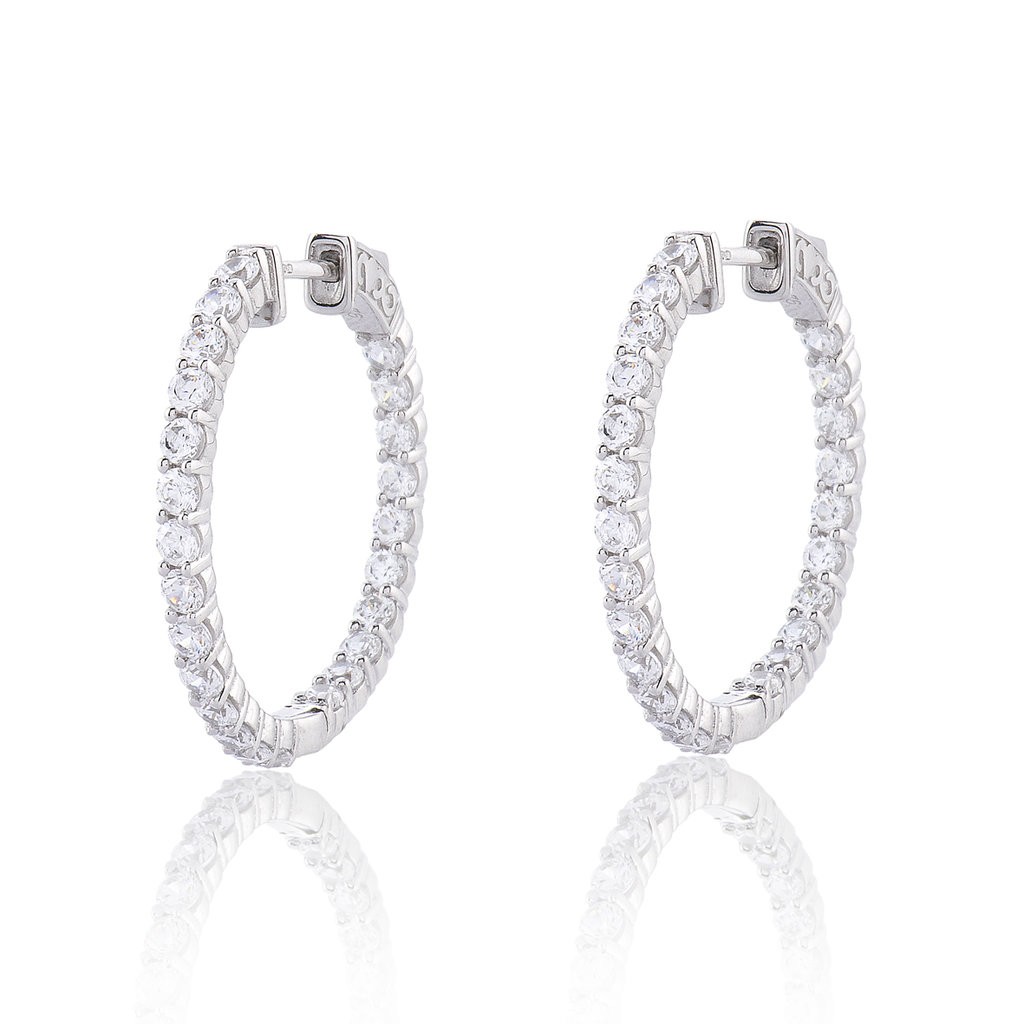 Silver Cubic Zirconia Large Hoop Earrings