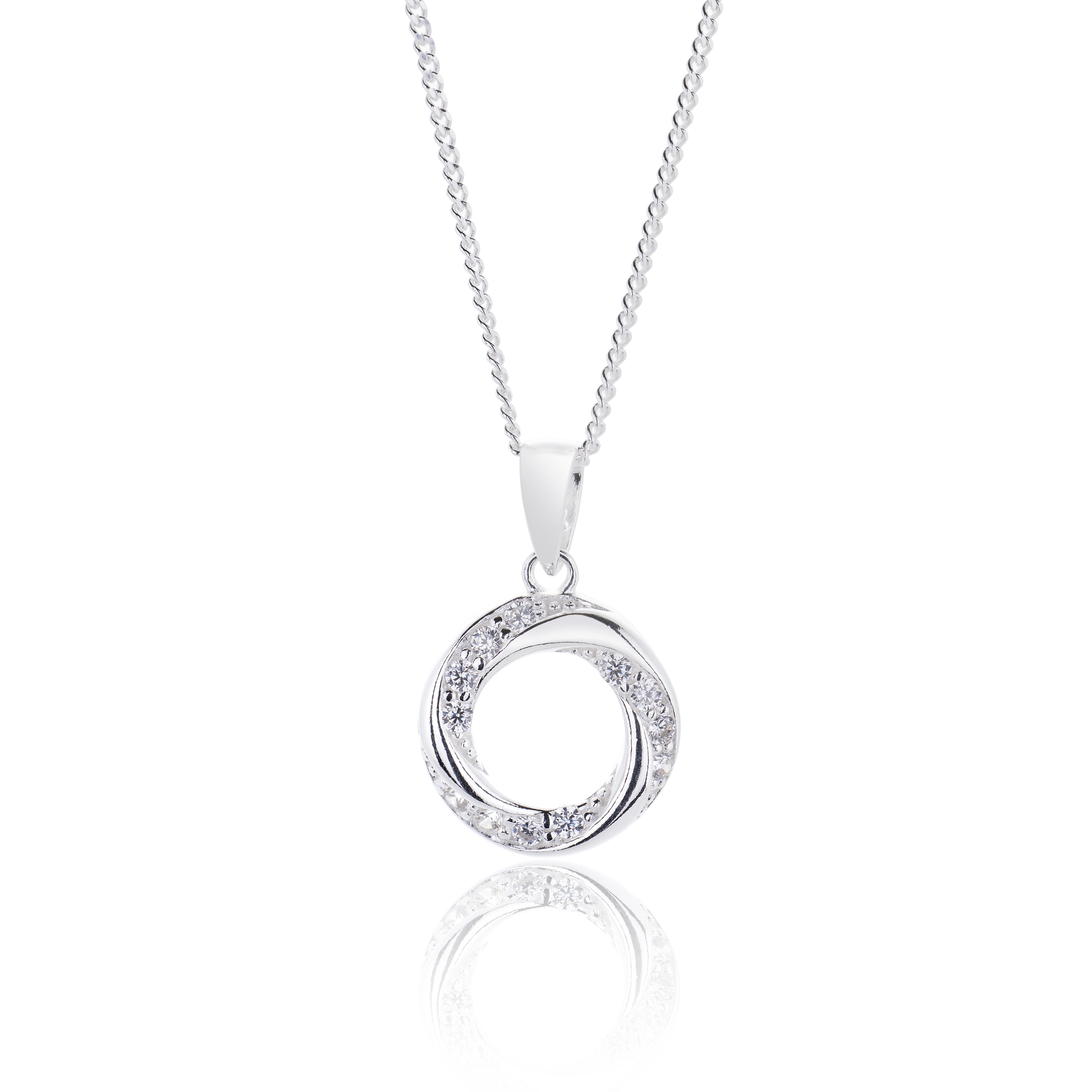 Silver Cubic Zirconia Twisted Circle Pendant