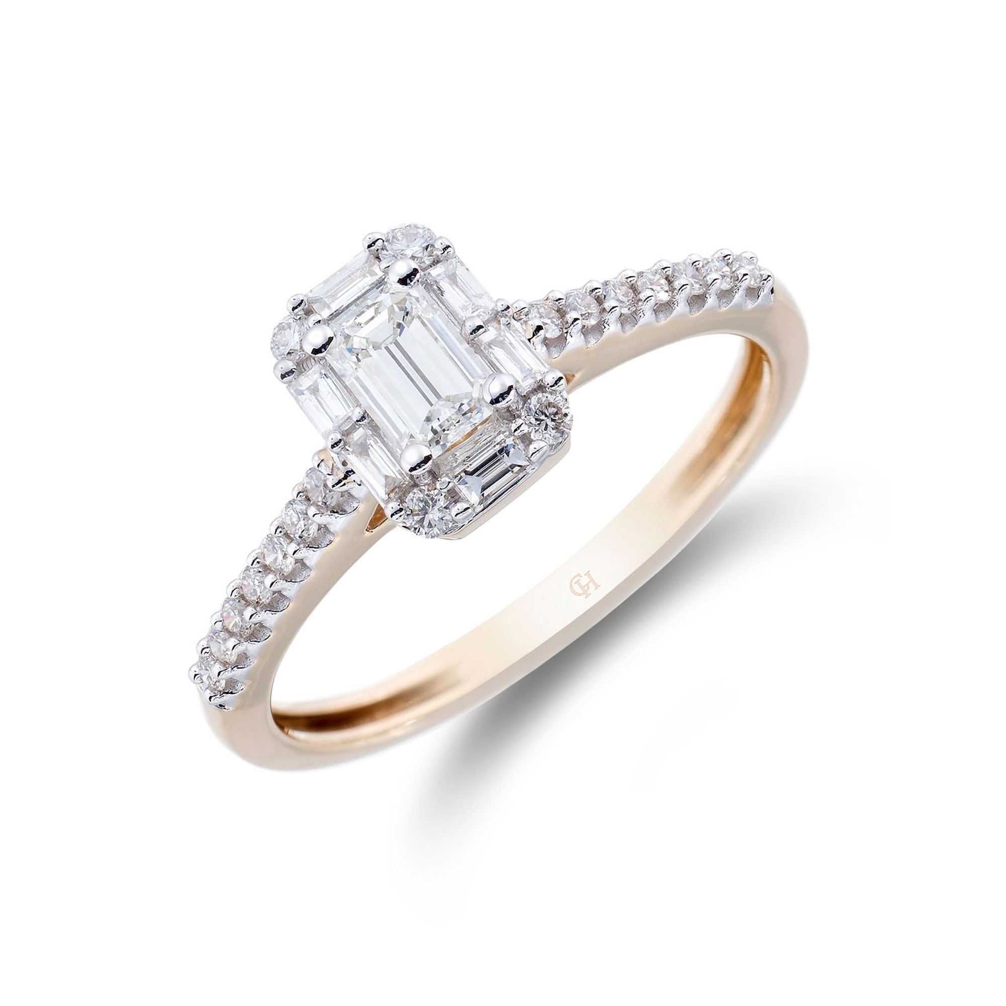 18ct Yellow Gold Baguette and Brilliant Cut 0.50ct Diamond Cluster Ring