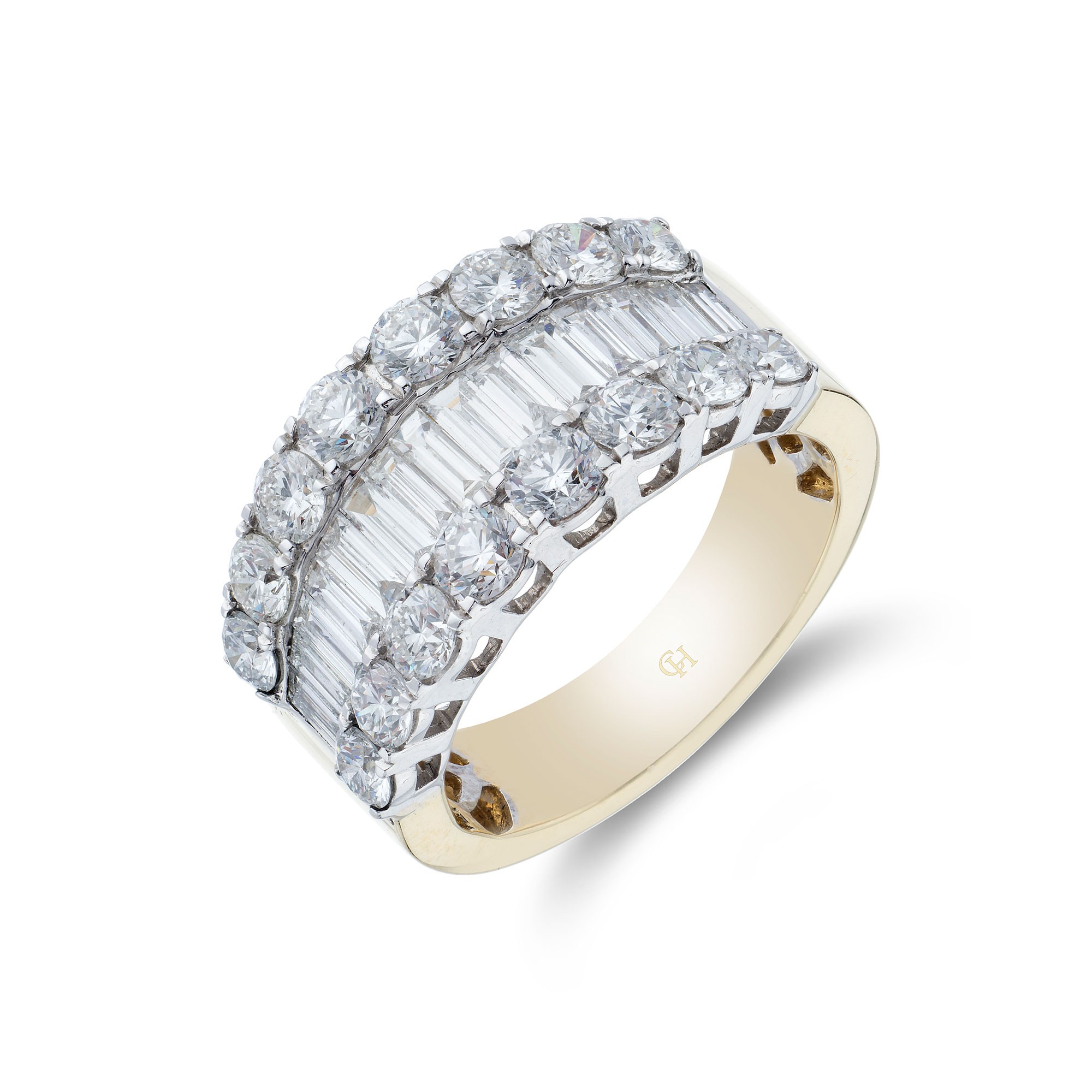 18ct Yellow Gold Baguette and Brilliant Cut 3.00ct Diamond Fancy Band
