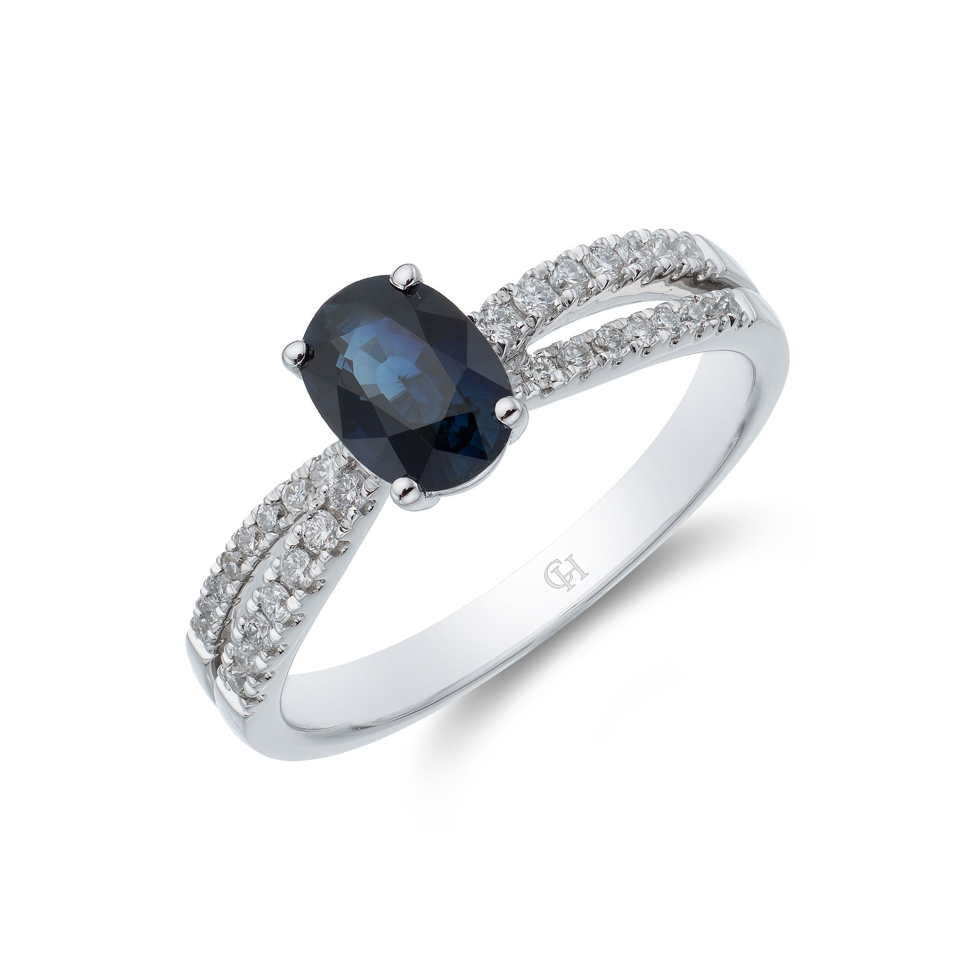 9ct White Gold Oval Sapphire Diamond and Sapphire Ring
