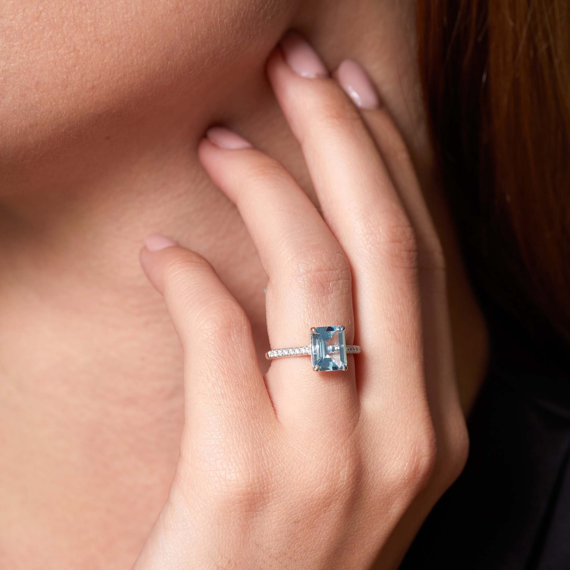 18ct White Gold Diamond and Aquamarine Solitaire - Main Image